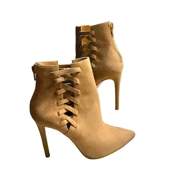 ALDO Tuxedo Stiletto Women Pointed Toe Canvas Tan Ankle Boot Size 6M - Picture 5 of 6